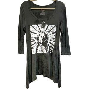 JACK FLASH TEES green tie dye tunic dress inverted hem American Indian size L
